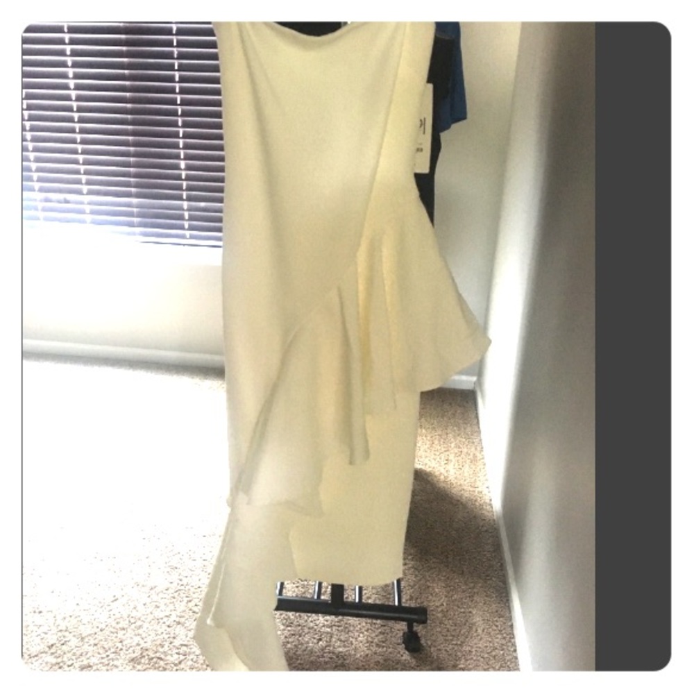 White strapless midi evening gown with ruffle - Picture 3 of 6